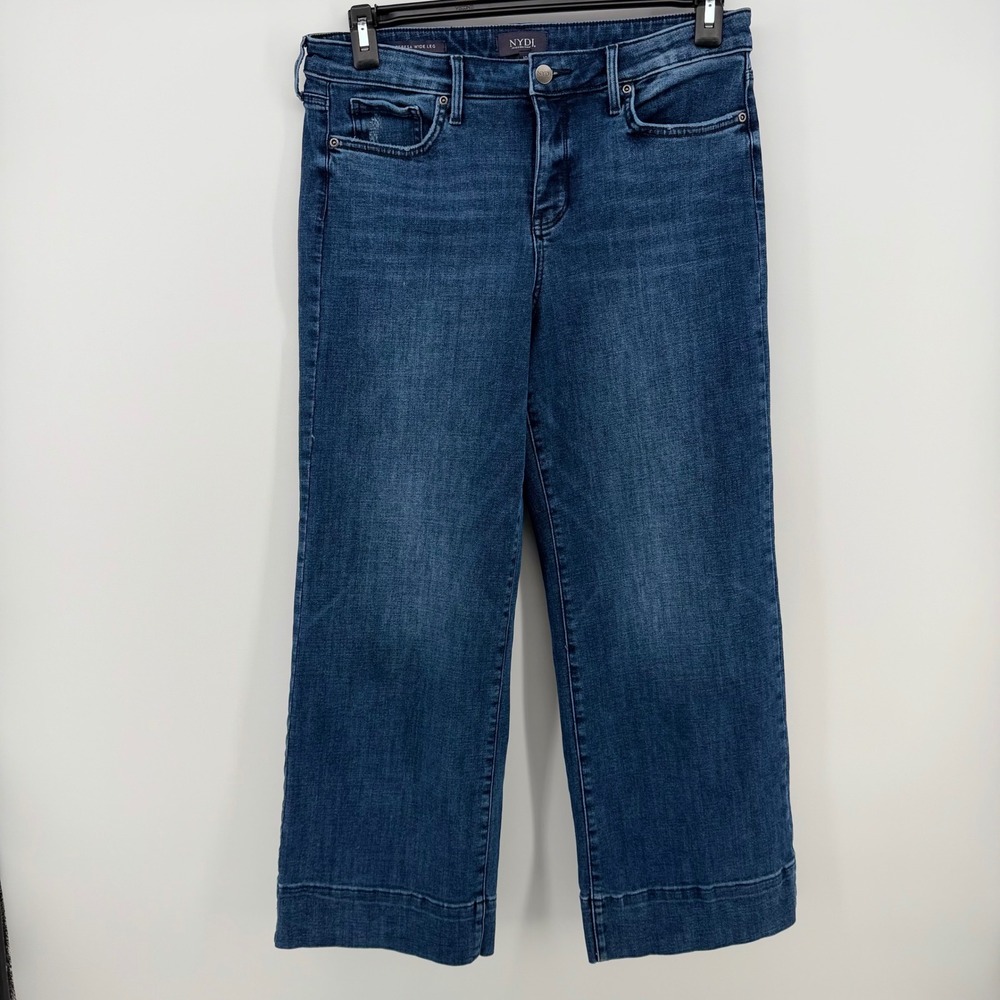 NYDJ Teresa Wide Leg Crop Jeans Womens 10‎ Blue High Rise Stretch Denim